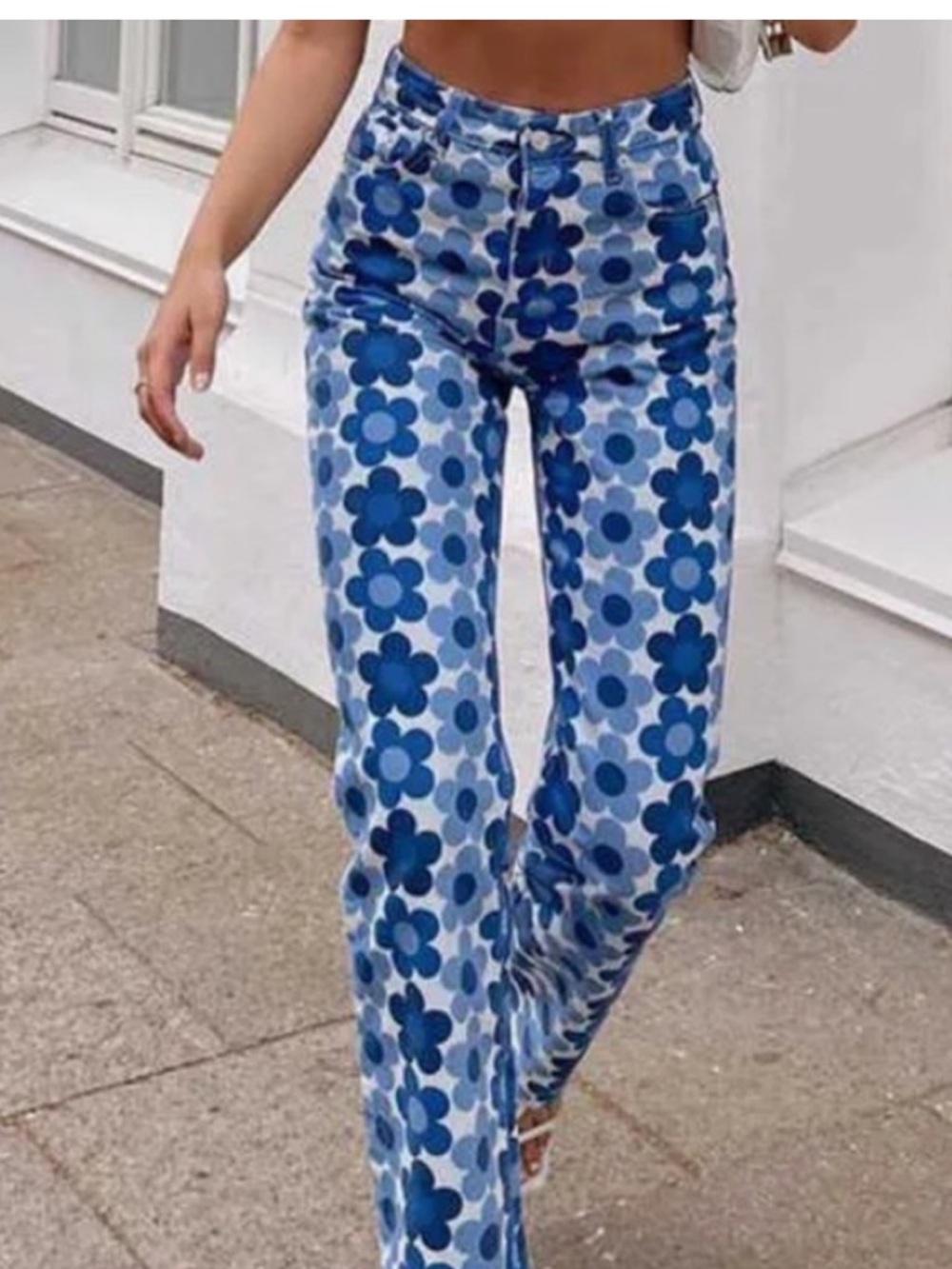 Zara Floral Print High-Waist Jeans